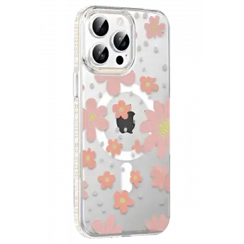 Joko Apple iPhone 15 Pro Floral Magsafe Kapak - Pembe