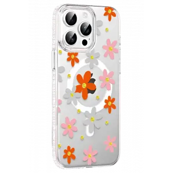 Joko Apple iPhone 15 Pro Max Floral Magsafe Kapak - Turuncu
