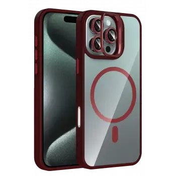 Joko Apple iPhone 16 Pro Max Remim Lensli Magsafe Standlı Kapak - Bordo