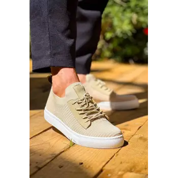 KB-110  Kuback Bej Triko Yüksek Taban Bağcıklı Günlük Erkek Ayakkabı