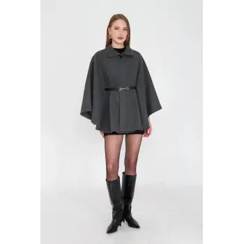 Kemerli kaşe panço antrasit pt