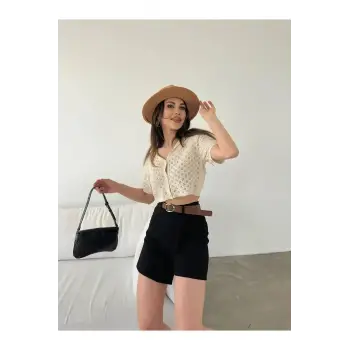 Kemerli Şort Etek - SİYAH