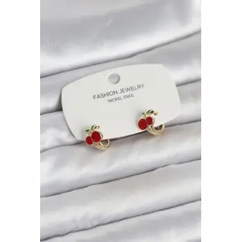 Kiraz Model Gold Renk Pirinç Çocuk Küpe