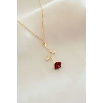 Kırmızı Gül Figürlü Kolye