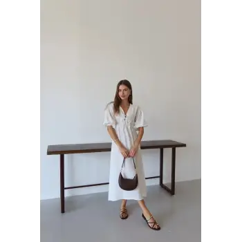Kısa kollu müslin elbise beyaz pt