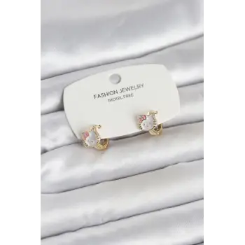 Kitty Model Gold Renk Pirinç Çocuk Küpe