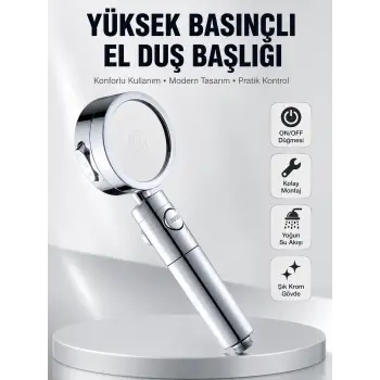 Kolay Montajlı 3 Modlu Yüksek Basınç Duş Başlığı