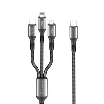 Konfulon DC62 3in1 Type-C to 60W Type-C / 12W Lightning / 15W Micro 1.2M Hızlı Şarj Kablo - Siyah
