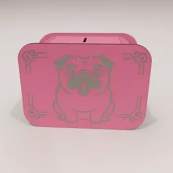 Köpek Kumbara - Ağaç işleme -Ceviz Ağacı-Pembe