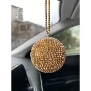 Kristal Taşlı Disko Topu Dikiz Ayna Süsü Küçük 6cm Altın