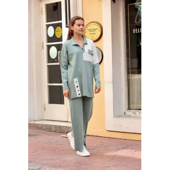 Kuş gözü triko takım Mint