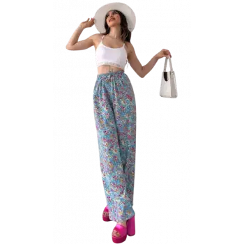 Lastikli Bürümcük Pantolon - MAVİ