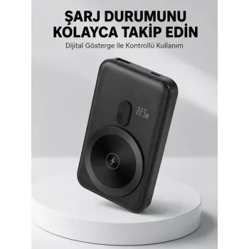 LCD Ekranlı Kablosuz Powerbank Type C ve USB Çıkışlı Yeni Nesil