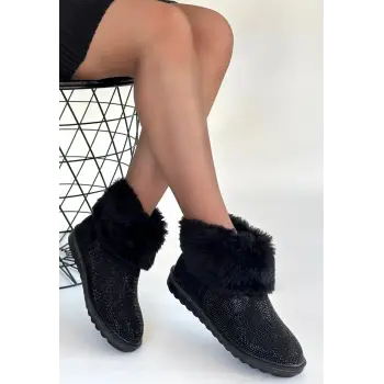 Linka Siyah Süet Siyah Boncuk İşlemeli Bot