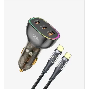 LİNKTECH 80W TRANSPARENT CAR CHARGER 2xPD 30+20W + USB Araç İçi Type-C Şarj Aleti