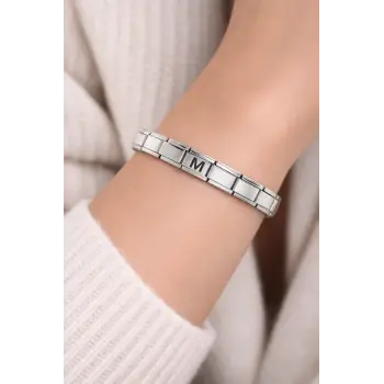 M Harfli Çelik Bileklik – Kişiye Özel Baş Harf Bileklik – Paslanmaz Çelik Zarif Bileklik