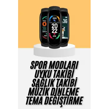 M6 Akıllı Bileklik Siyah Adımsayar Spor Takibi Android ve İOS Uyumlu