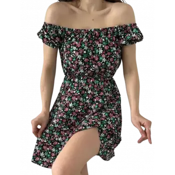 Madonna Yaka Çiçek  Desenli Elbise