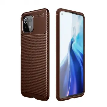 Mİ 11 Lite Kılıf Auto Focus Karbon Kapak - Kahverengi