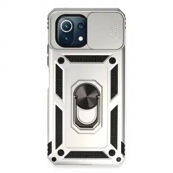 Mİ 11 Lite Kılıf Pars Lens Yüzüklü Silikon - Gümüş