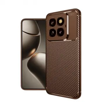 Mi 14T Pro Kılıf Auto Focus Karbon Kapak - Kahverengi