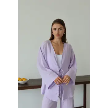 Müslin kumaş kimono lila pt
