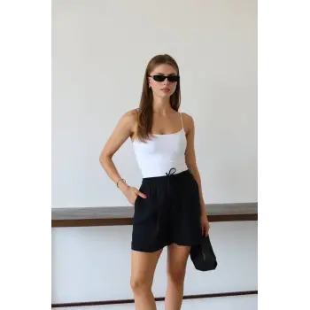 Müslin kumaş şort bağcıklı siyah pt