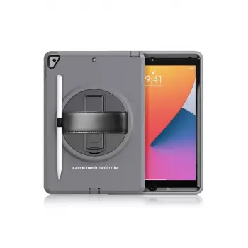 Newface Apple iPad 10.2 (7.nesil) Kılıf Hand Strap Tablet Kılıfı - Gri