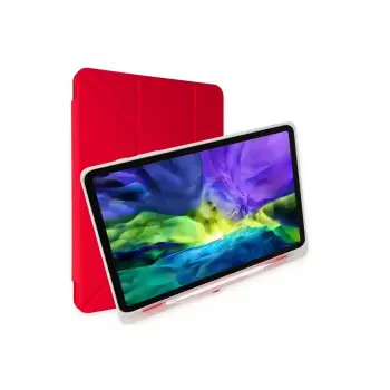 Newface Apple iPad Pro 12.9 (2021) Kılıf Kalemlikli Mars Tablet Kılıfı - Kırmızı