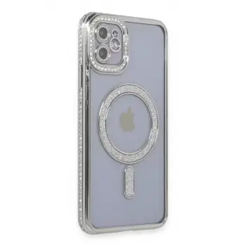 Newface Apple iPhone 11 Kılıf Joke Simli Magneticsafe Kılıf - Gümüş