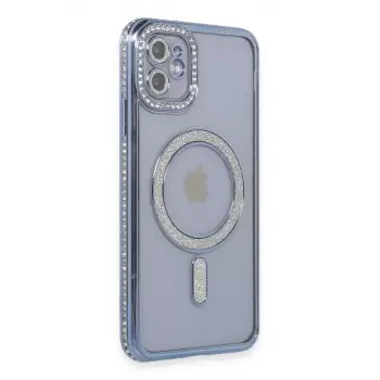 Newface Apple iPhone 11 Kılıf Joke Simli Magneticsafe Kılıf - Mavi