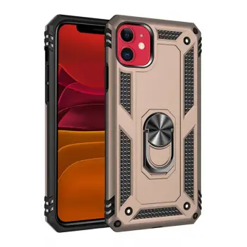 Newface Apple iPhone 11 Kılıf Sofya Yüzüklü Silikon Kapak - Gold