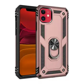 Newface Apple iPhone 11 Kılıf Sofya Yüzüklü Silikon Kapak - Rose