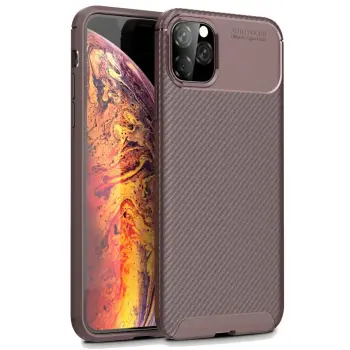 Newface Apple iPhone 11 Pro Max Kılıf Auto Focus Karbon Kapak - Kahverengi