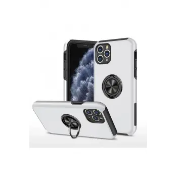 Newface Apple iPhone 11 Pro Max Kılıf Elit Yüzüklü Kapak - Gümüş