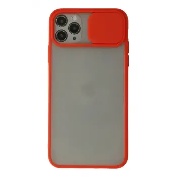 Newface Apple iPhone 11 Pro Max Kılıf Palm Buzlu Kamera Sürgülü Silikon - Kırmızı