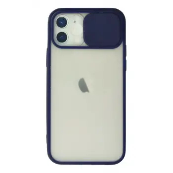 Newface Apple iPhone 12 Kılıf Palm Buzlu Kamera Sürgülü Silikon - Lacivert