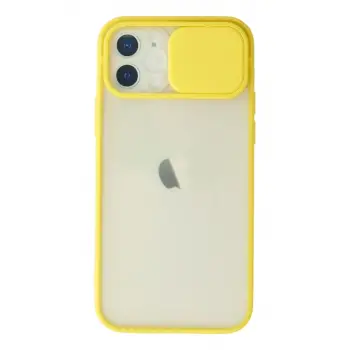 Newface Apple iPhone 12 Kılıf Palm Buzlu Kamera Sürgülü Silikon - Sarı