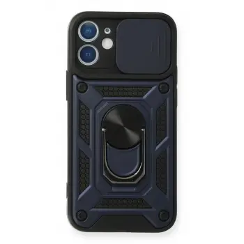 Newface Apple iPhone 12 Kılıf Pars Lens Yüzüklü Silikon - Lacivert
