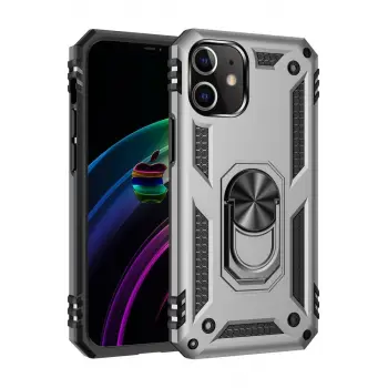 Newface Apple iPhone 12 Kılıf Sofya Yüzüklü Silikon Kapak - Gümüş