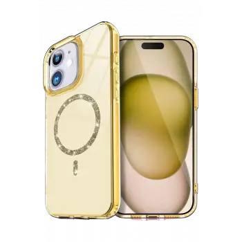 Newface Apple iPhone 12 Live Diamond Magsafe Kapak - Sarı