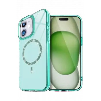 Newface Apple iPhone 12 Live Diamond Magsafe Kapak - Yeşil
