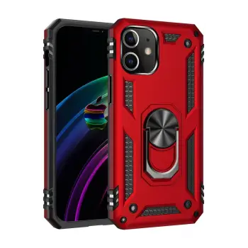 Newface Apple iPhone 12 Mini Kılıf Sofya Yüzüklü Silikon Kapak - Kırmızı