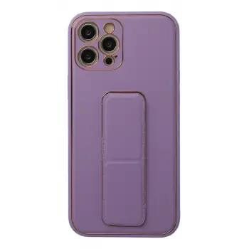 Newface Apple iPhone 12 Pro Kılıf Coco Deri Standlı Kapak - Lila