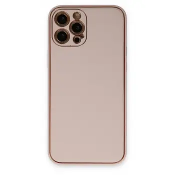 Newface Apple iPhone 12 Pro Max Kılıf Coco Deri Silikon Kapak - Pudra