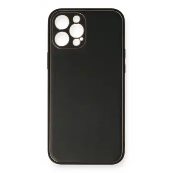 Newface Apple iPhone 12 Pro Max Kılıf Coco Deri Silikon Kapak - Siyah