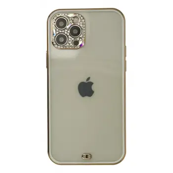 Newface Apple iPhone 12 Pro Max Kılıf Liva Taşlı Silikon - Beyaz