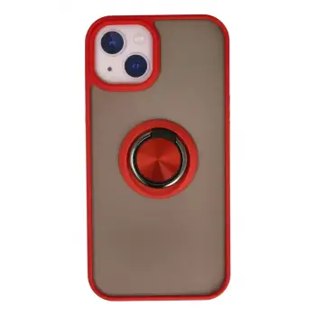 Newface Apple iPhone 13 Kılıf Montreal Yüzüklü Silikon Kapak - Kırmızı