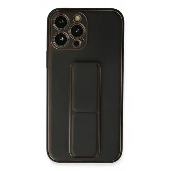 Newface Apple iPhone 13 Pro Kılıf Coco Deri Standlı Kapak - Siyah
