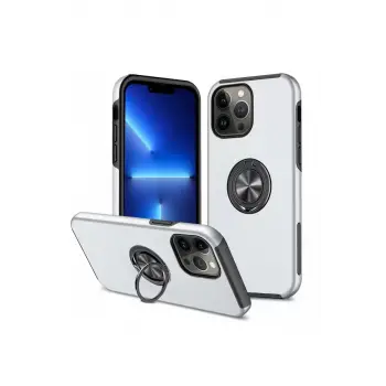 Newface Apple iPhone 13 Pro Kılıf Elit Yüzüklü Kapak - Gümüş